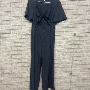 Promesa Jumpsuit Romper‎ Plaid Blue Pockets Size Large